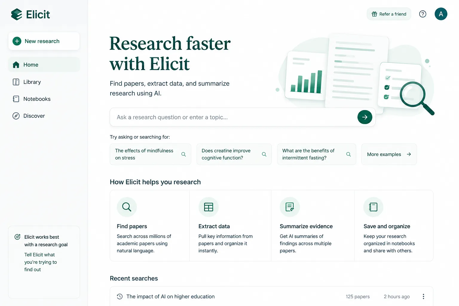 Elicit AI research tool interface