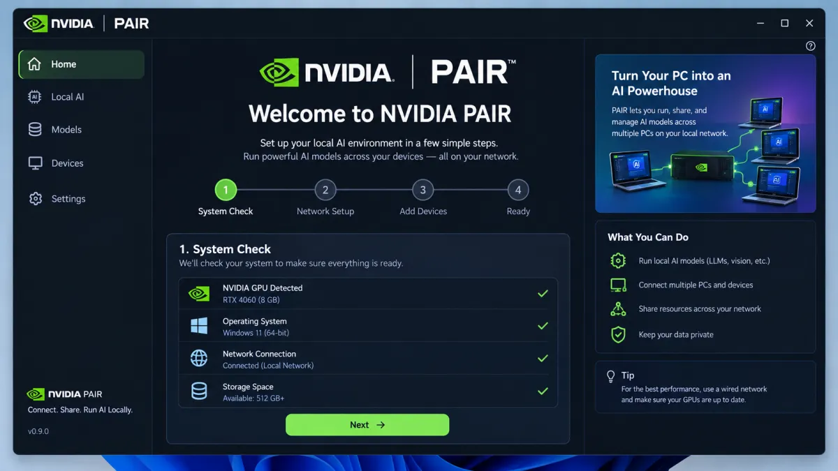 NVIDIA PAIR first run setup screen