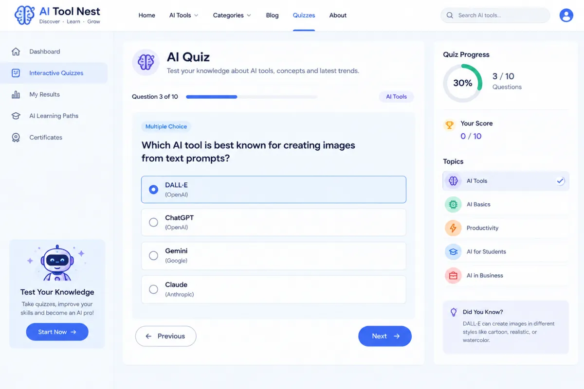 AI Quiz Interface