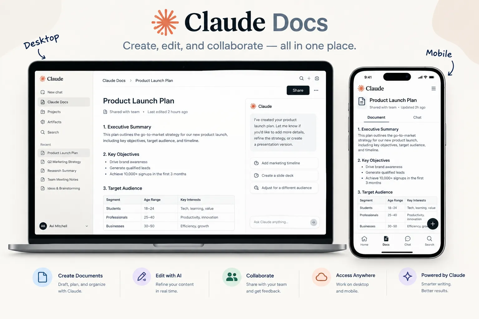 Claude Docs desktop and mobile limitations