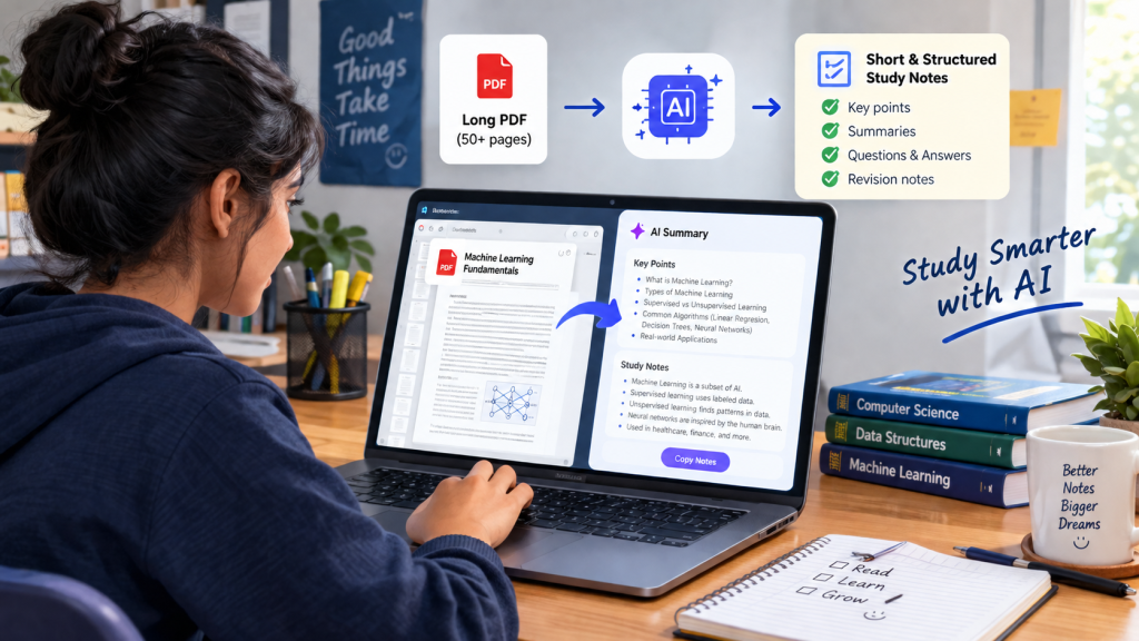 Student using AI to summarize a PDF into study notes