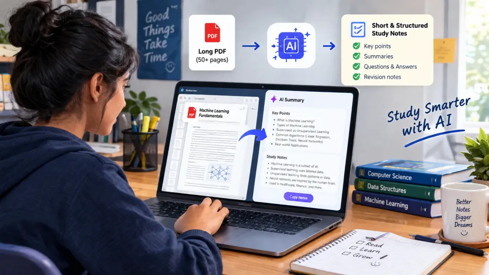 Student using AI to summarize a PDF into study notes